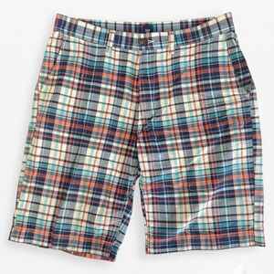 GAP Men’s Turquoise Blue and Orange Plaid Shorts 32